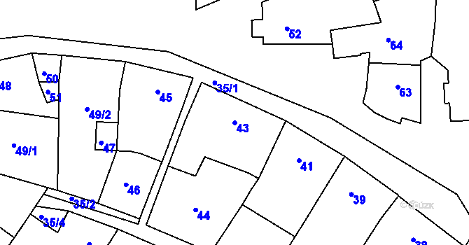 Parcela st. 43 v KÚ Prusinovice, Katastrální mapa