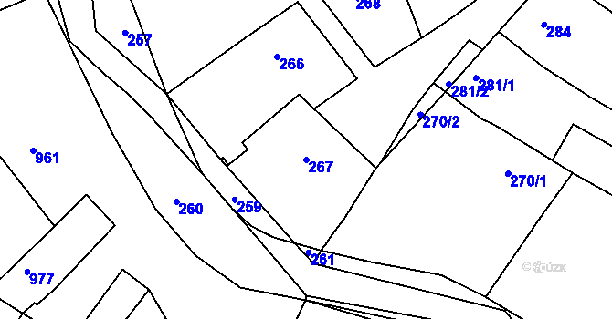 Parcela st. 267 v KÚ Prusinovice, Katastrální mapa
