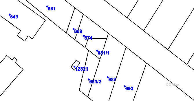 Parcela st. 681/1 v KÚ Prusinovice, Katastrální mapa