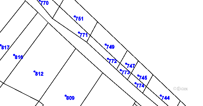Parcela st. 772 v KÚ Prusinovice, Katastrální mapa