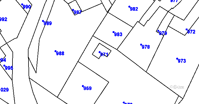 Parcela st. 971 v KÚ Prusinovice, Katastrální mapa