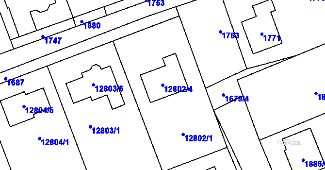 Parcela st. 12802/4 v KÚ Prusinovice, Katastrální mapa