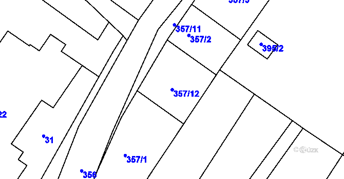 Parcela st. 357/12 v KÚ Prusinovice, Katastrální mapa