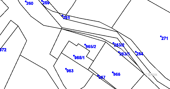 Parcela st. 965/2 v KÚ Prusinovice, Katastrální mapa