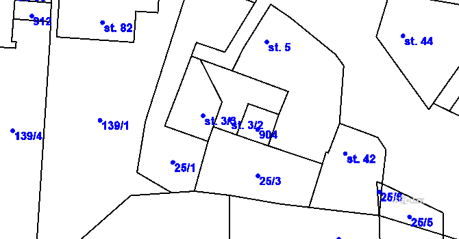 Parcela st. 3/2 v KÚ Boškůvky, Katastrální mapa