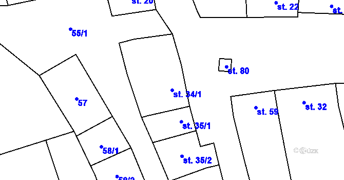Parcela st. 34/1 v KÚ Boškůvky, Katastrální mapa