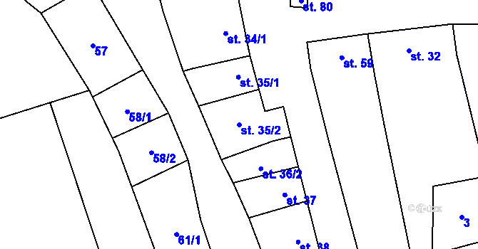 Parcela st. 35/2 v KÚ Boškůvky, Katastrální mapa