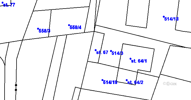 Parcela st. 67 v KÚ Boškůvky, Katastrální mapa