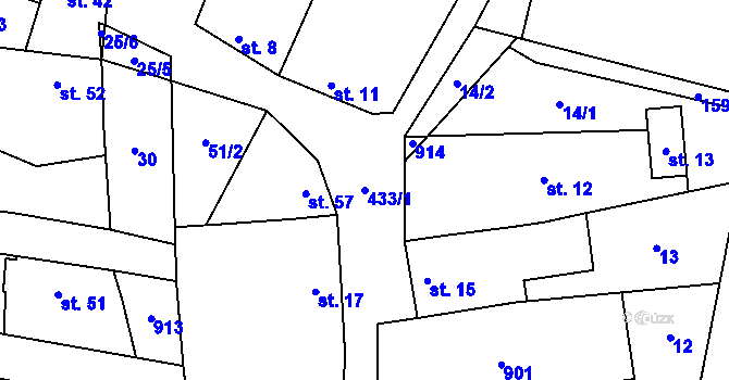 Parcela st. 433/1 v KÚ Boškůvky, Katastrální mapa