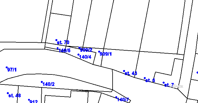 Parcela st. 909/1 v KÚ Boškůvky, Katastrální mapa