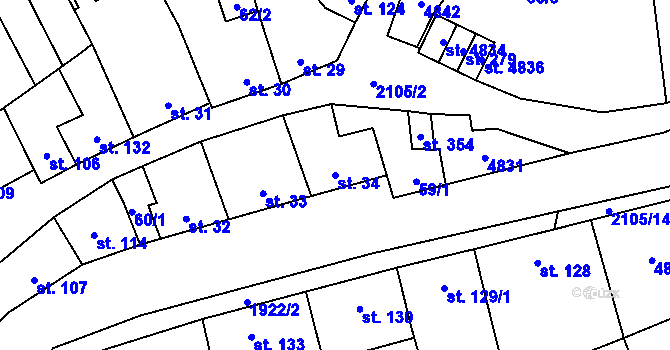Parcela st. 34 v KÚ Moravské Prusy, Katastrální mapa