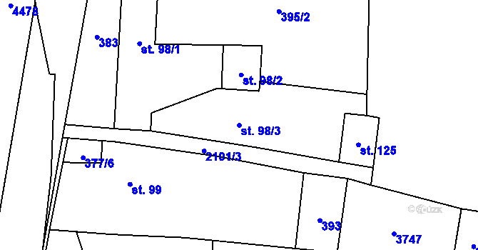 Parcela st. 98/3 v KÚ Moravské Prusy, Katastrální mapa