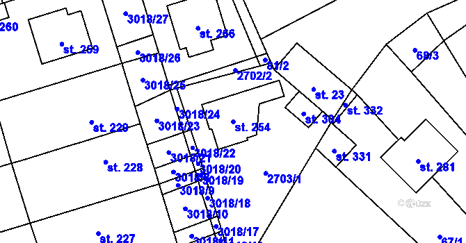 Parcela st. 254 v KÚ Moravské Prusy, Katastrální mapa