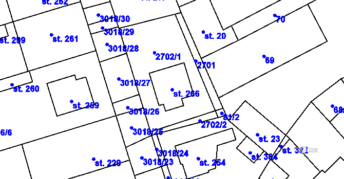 Parcela st. 266 v KÚ Moravské Prusy, Katastrální mapa