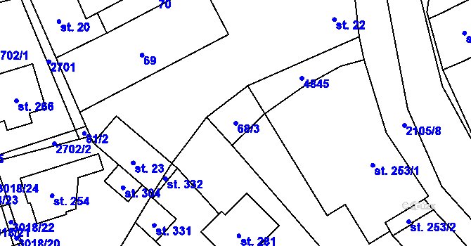 Parcela st. 68/3 v KÚ Moravské Prusy, Katastrální mapa