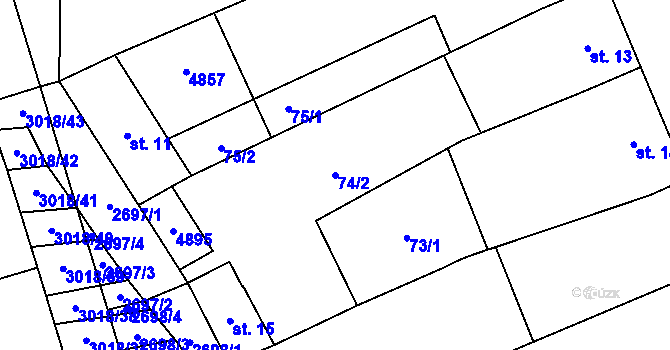 Parcela st. 74/2 v KÚ Moravské Prusy, Katastrální mapa