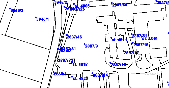 Parcela st. 2887/9 v KÚ Moravské Prusy, Katastrální mapa