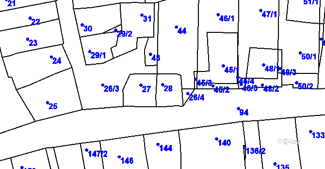 Parcela st. 28 v KÚ Prušánky, Katastrální mapa