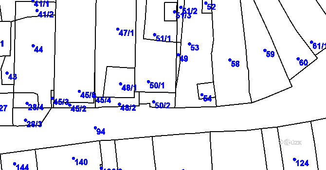 Parcela st. 50 v KÚ Prušánky, Katastrální mapa