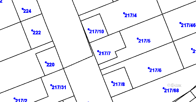 Parcela st. 217/7 v KÚ Prušánky, Katastrální mapa