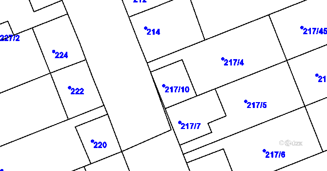 Parcela st. 217/10 v KÚ Prušánky, Katastrální mapa
