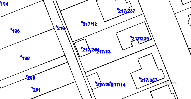 Parcela st. 217/13 v KÚ Prušánky, Katastrální mapa