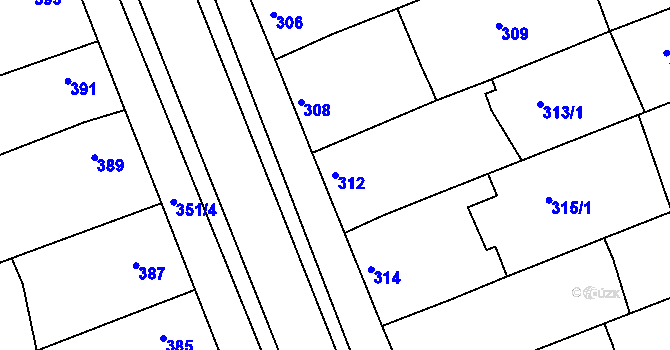 Parcela st. 312 v KÚ Prušánky, Katastrální mapa