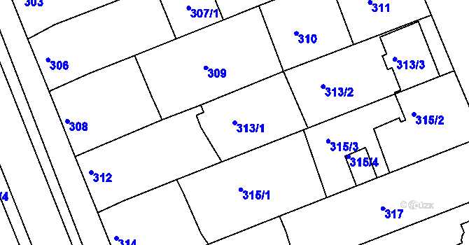 Parcela st. 313/1 v KÚ Prušánky, Katastrální mapa