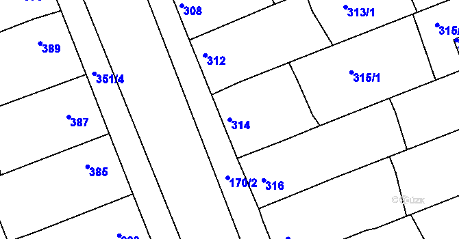 Parcela st. 314 v KÚ Prušánky, Katastrální mapa