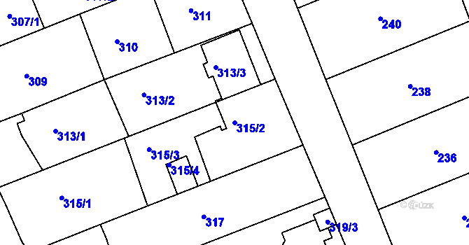Parcela st. 315/2 v KÚ Prušánky, Katastrální mapa