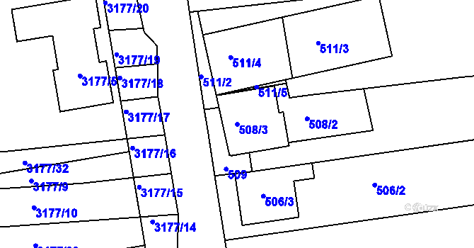 Parcela st. 508/3 v KÚ Prušánky, Katastrální mapa