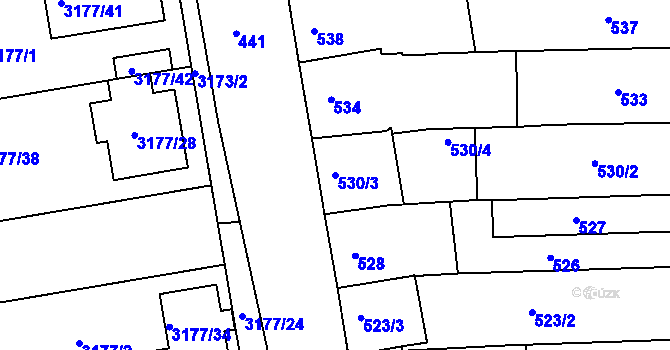 Parcela st. 530/3 v KÚ Prušánky, Katastrální mapa