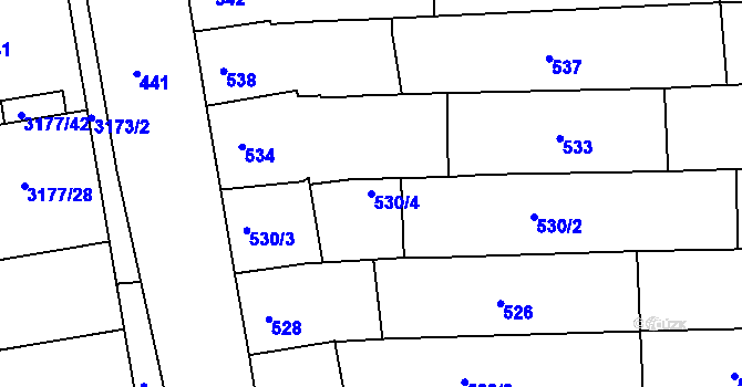 Parcela st. 530/4 v KÚ Prušánky, Katastrální mapa