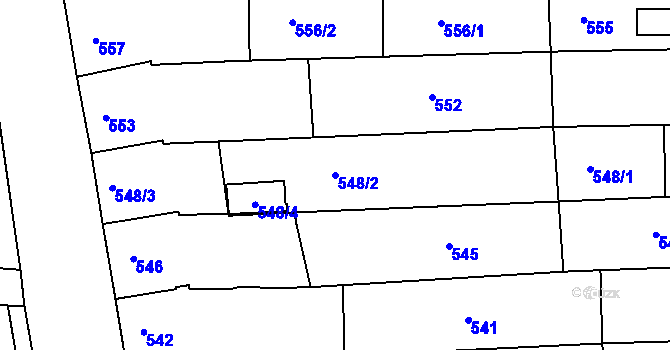 Parcela st. 548/2 v KÚ Prušánky, Katastrální mapa