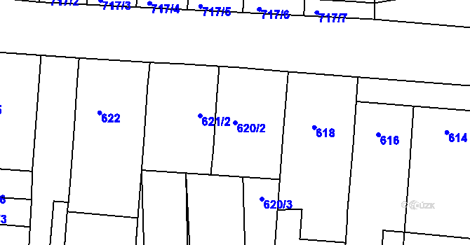 Parcela st. 620/2 v KÚ Prušánky, Katastrální mapa