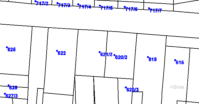 Parcela st. 621/2 v KÚ Prušánky, Katastrální mapa