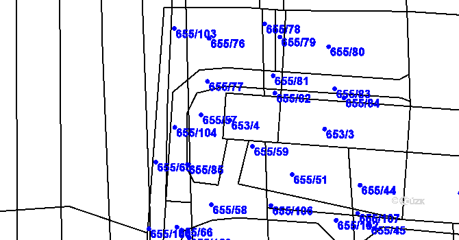Parcela st. 653/4 v KÚ Prušánky, Katastrální mapa
