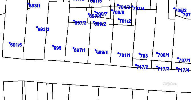 Parcela st. 699/1 v KÚ Prušánky, Katastrální mapa