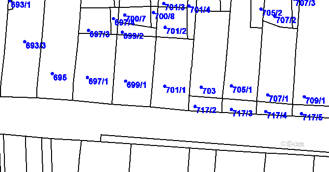 Parcela st. 701/1 v KÚ Prušánky, Katastrální mapa