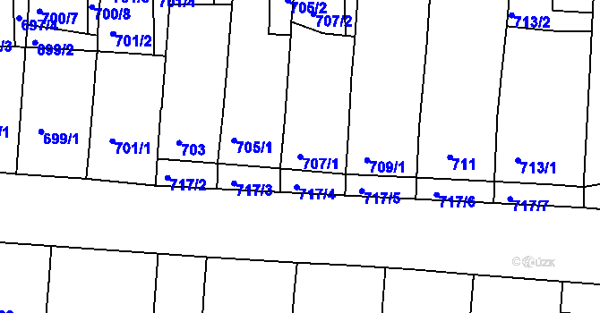Parcela st. 707/1 v KÚ Prušánky, Katastrální mapa
