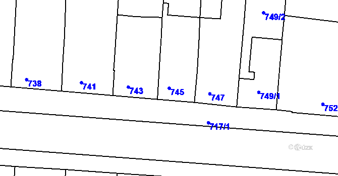 Parcela st. 745 v KÚ Prušánky, Katastrální mapa