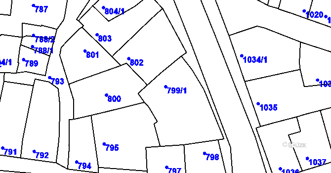 Parcela st. 799/1 v KÚ Prušánky, Katastrální mapa
