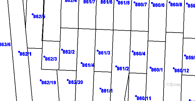 Parcela st. 861/3 v KÚ Prušánky, Katastrální mapa