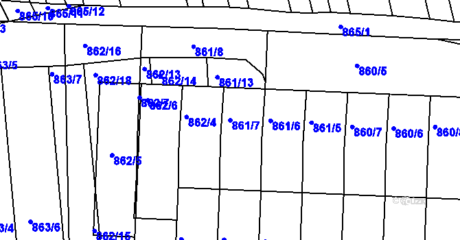 Parcela st. 861/7 v KÚ Prušánky, Katastrální mapa