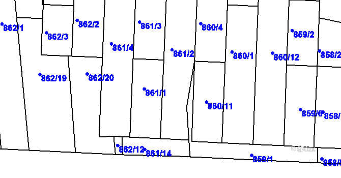 Parcela st. 861/9 v KÚ Prušánky, Katastrální mapa