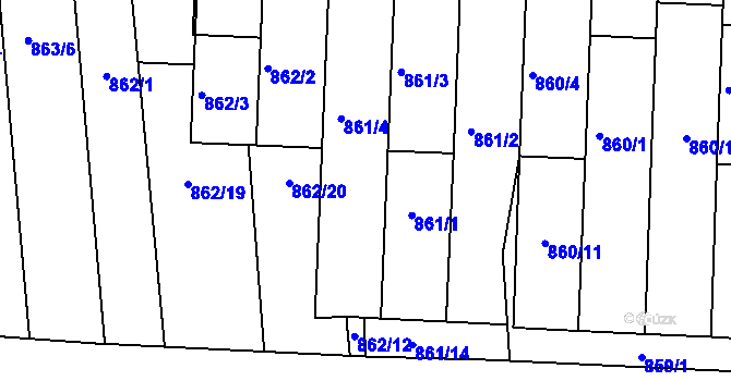 Parcela st. 861/11 v KÚ Prušánky, Katastrální mapa