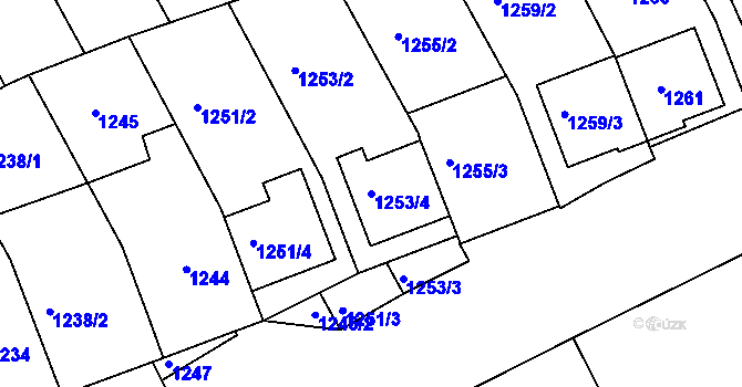 Parcela st. 1253/4 v KÚ Prušánky, Katastrální mapa