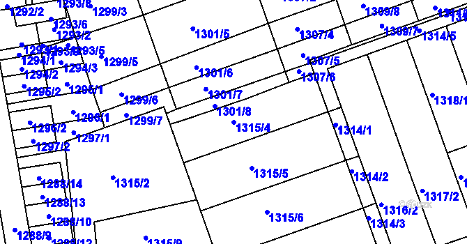 Parcela st. 1315/4 v KÚ Prušánky, Katastrální mapa