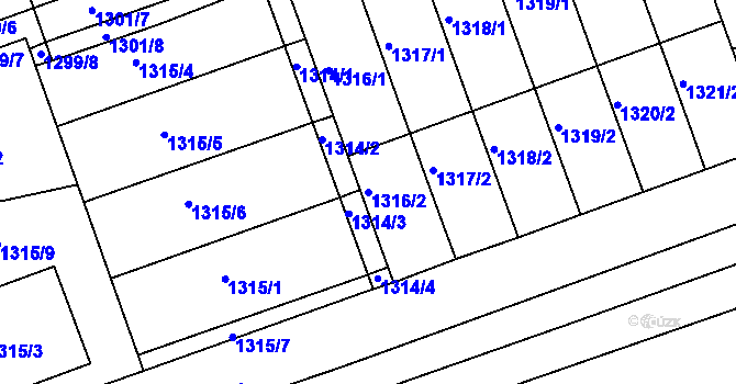 Parcela st. 1316/2 v KÚ Prušánky, Katastrální mapa