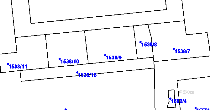 Parcela st. 1538/9 v KÚ Prušánky, Katastrální mapa